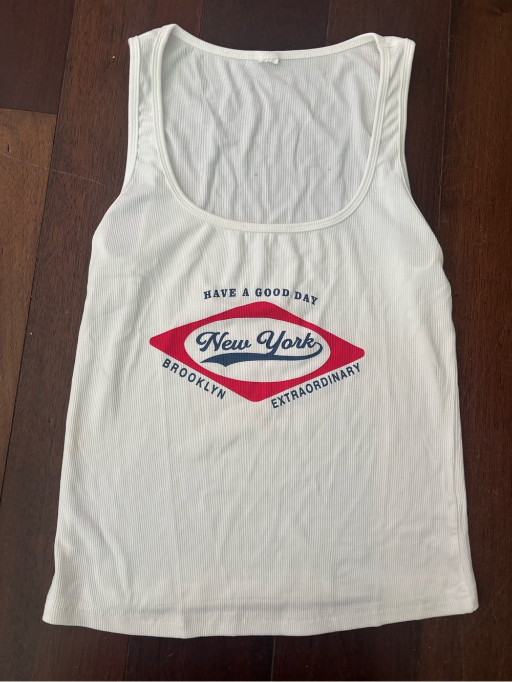 New York Graphic White Ribbed Tank Top